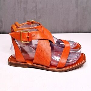 Chloe Virginia Flat Sandals Womens 36.5 Brown Leather Strappy Gladiator Buckle